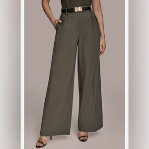 LOFT Olive Wide-Leg Pants with Belt